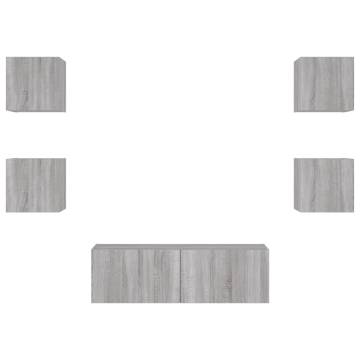 5 Piece TV Wall Cabinets with LED Lights - Grey Sonoma