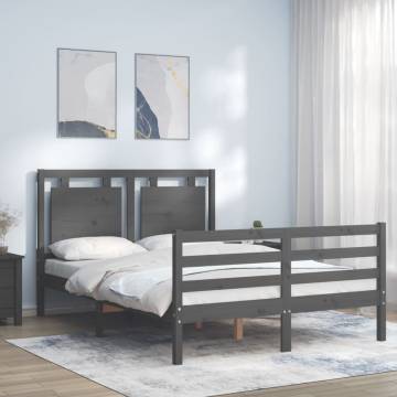 Solid Wood Bed Frame with Headboard - Grey 140x190 cm