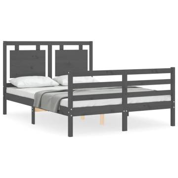 Solid Wood Bed Frame with Headboard - Grey 140x190 cm