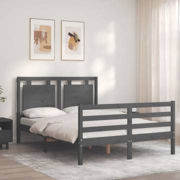 Solid Wood Bed Frame with Headboard - Grey 140x190 cm