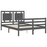 Solid Wood Bed Frame with Headboard - Grey 140x190 cm