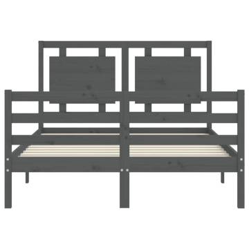 Solid Wood Bed Frame with Headboard - Grey 140x190 cm