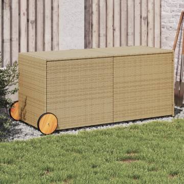 Garden Storage Box with Wheels - 283L Poly Rattan Beige