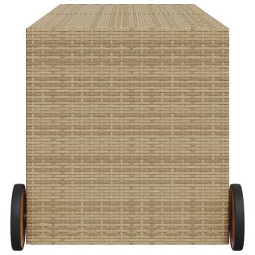 Garden Storage Box with Wheels - 283L Poly Rattan Beige