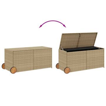 Garden Storage Box with Wheels - 283L Poly Rattan Beige