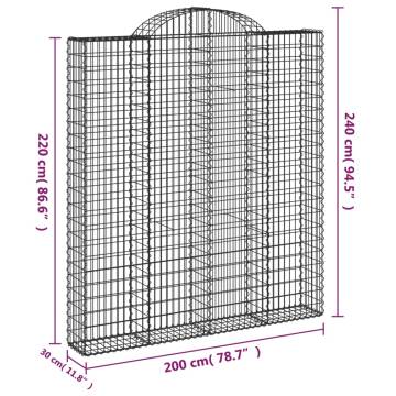 Arched Gabion Basket 200x30x220/240 cm Galvanised Iron