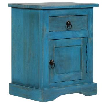 Blue Solid Mango Wood Bedside Table - 40x30x50 cm | HipoMarket