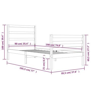 White Solid Pine Bed Frame 90x190 cm - Timeless Design