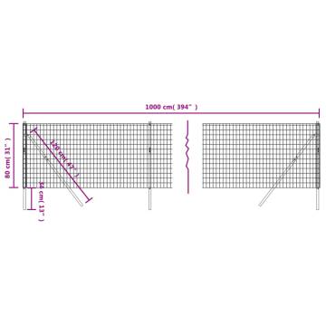 Wire Mesh Fence Anthracite 0.8x10m - Galvanised Steel