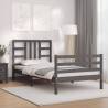 Grey Bed Frame with Headboard 90x200 cm - Solid Wood