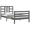 Grey Bed Frame with Headboard 90x200 cm - Solid Wood