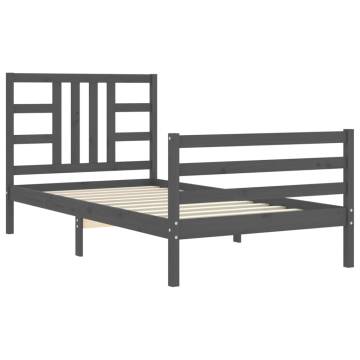 Grey Bed Frame with Headboard 90x200 cm - Solid Wood