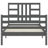 Grey Bed Frame with Headboard 90x200 cm - Solid Wood