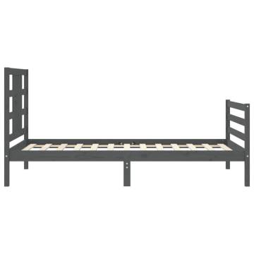 Grey Bed Frame with Headboard 90x200 cm - Solid Wood