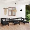 10 Piece Black Solid Wood Pine Garden Lounge Set | HipoMarket