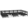 10 Piece Black Solid Wood Pine Garden Lounge Set | HipoMarket