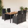 5 Piece Garden Dining Set with Cushions Black Poly Rattan Colour black Size 150 cm table length Number of 4 