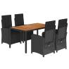 5 Piece Garden Dining Set with Cushions - Black Poly Rattan