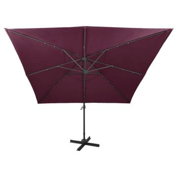 Cantilever Umbrella with LED Lights - Bordeaux Red 300 cm