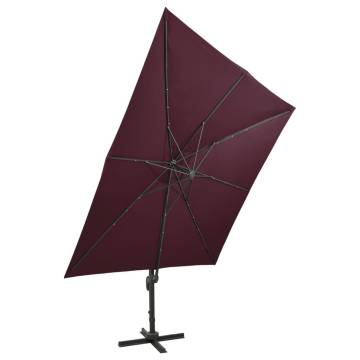 Cantilever Umbrella with LED Lights - Bordeaux Red 300 cm