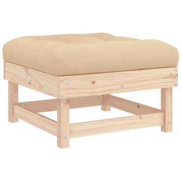 Garden Footstool with Cushion - Solid Pine Wood | Hipomarket