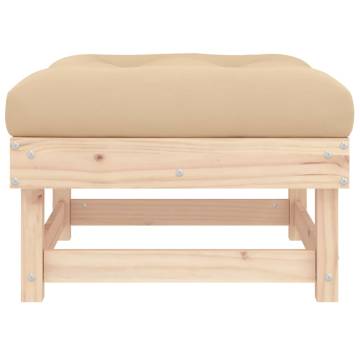 Garden Footstool with Cushion - Solid Pine Wood | Hipomarket