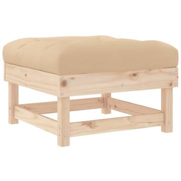 Garden Footstool with Cushion - Solid Pine Wood | Hipomarket