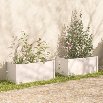 White Solid Pinewood Garden Planters - 2 pcs 100x50x50 cm