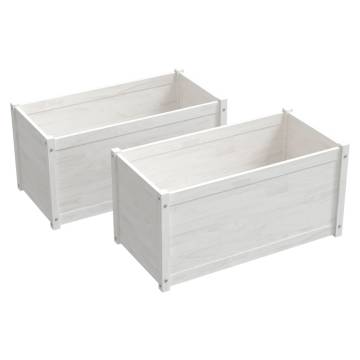 White Solid Pinewood Garden Planters - 2 pcs 100x50x50 cm