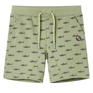 Kids' Light Khaki Shark Print Shorts with Drawstring - Size 104