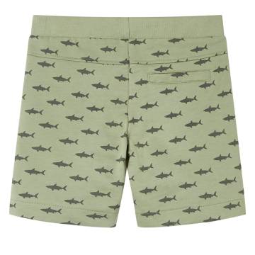 Kids' Light Khaki Shark Print Shorts with Drawstring - Size 104