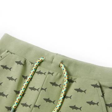 Kids' Light Khaki Shark Print Shorts with Drawstring - Size 104