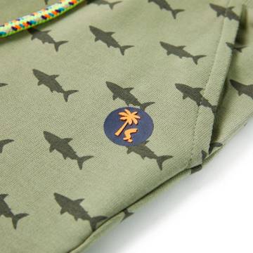 Kids' Light Khaki Shark Print Shorts with Drawstring - Size 104