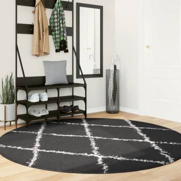 Shaggy Rug High Pile Modern Black & Cream Ø 200 cm | HipoMarket