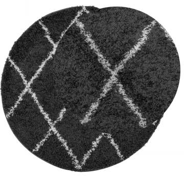 Shaggy Rug High Pile Modern Black & Cream Ø 200 cm | HipoMarket