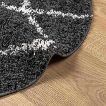 Shaggy Rug High Pile Modern Black & Cream Ø 200 cm | HipoMarket