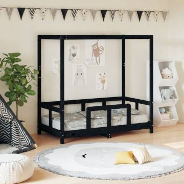 Kids Bed Frame Black 70x140 cm | Solid Pine Wood Design