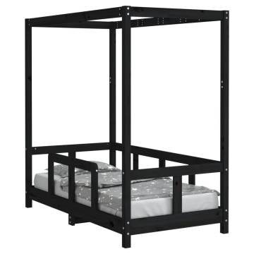 Kids Bed Frame Black 70x140 cm | Solid Pine Wood Design