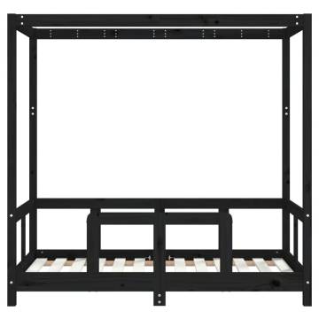 Kids Bed Frame Black 70x140 cm | Solid Pine Wood Design