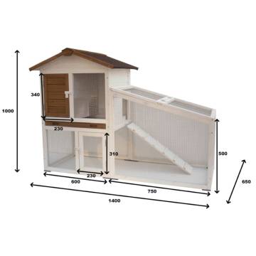 @Pet Rabbit Hutch Tommy - White & Brown, 140x65x100 cm