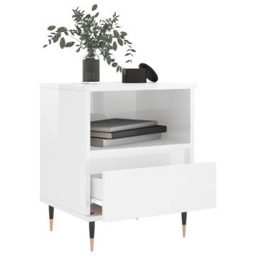 High Gloss White Bedside Cabinet 40x35x50 cm - HipoMarket