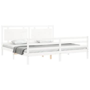 White Super King Size Bed Frame with Headboard - Solid Wood