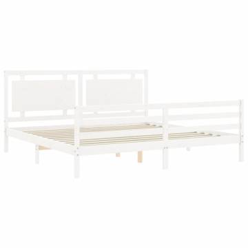 White Super King Size Bed Frame with Headboard - Solid Wood