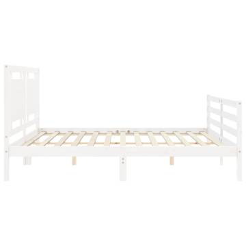 White Super King Size Bed Frame with Headboard - Solid Wood