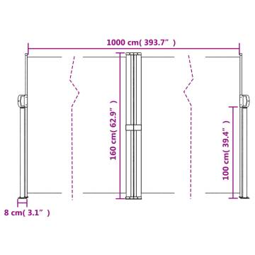 Retractable Side Awning Brown 160x1000 cm - Privacy Solution