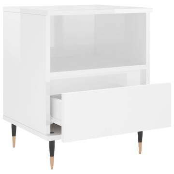 High Gloss White Bedside Cabinet 40x35x50 cm - HipoMarket