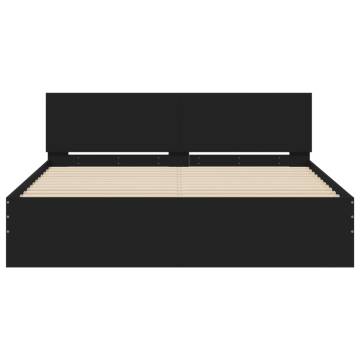 LED Bed Frame with Headboard - Black King Size 150x200 cm