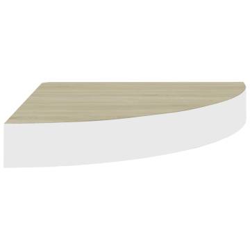 Stylish Wall Corner Shelves - Oak & White - 2 Pcs