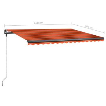 Manual Retractable Awning with LED 450x300 cm - Orange & Brown