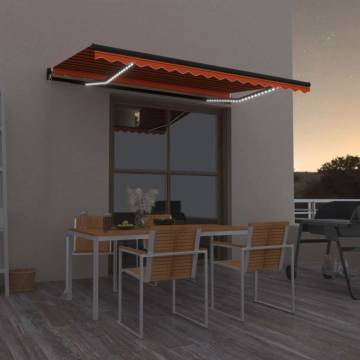 Manual Retractable Awning with LED - 400x350 cm Orange & Brown